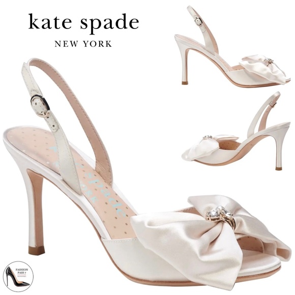 kate spade Shoes - Kate Spade Happily Slingback Pumps Bridal Bow Ivory Satin Stiletto Heel Sandal 9